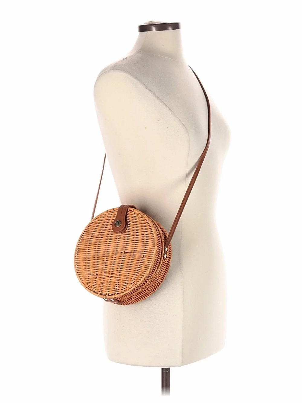 Zara Round Woven Crossbody Bag - Tan